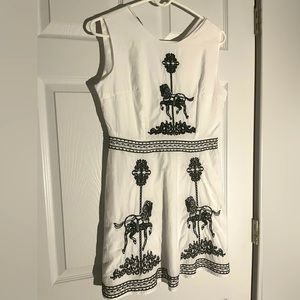 Black and white embroidered A-line dress. Size small